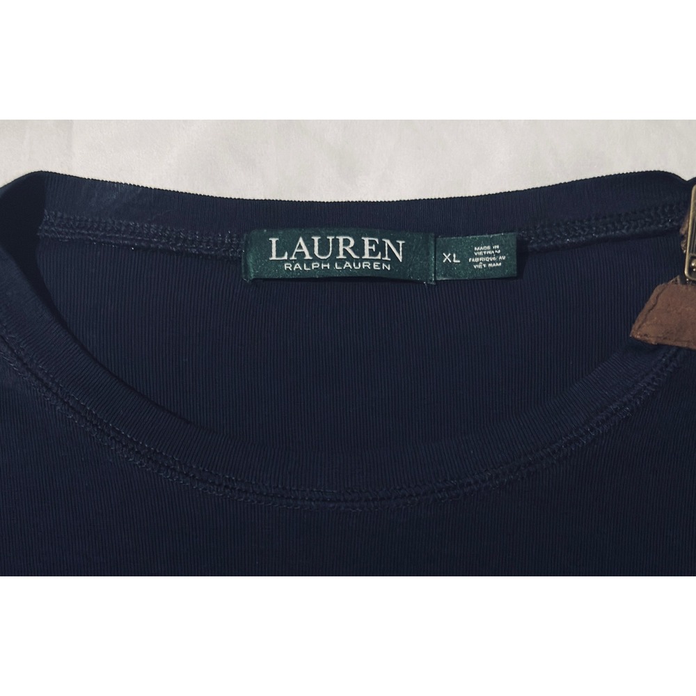 Lauren Ralph Lauren Top Womens XL Navy Blue Suede Patch Shoulder Zip - Picture 7 of 11
